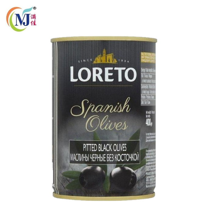 BLACK OLIVE Pitted Loreto 400g/tin